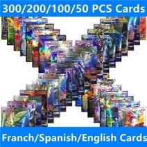 5-300Pcs 스페인어 프랑스어 영어 만화 포켓몬 francaise 카드 300 G x V Max VMAX 100 태그 팀 포함, English200PCS GX