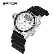 sanda sport men 쿼츠 디지털 시계 크리에이티브 다이빙 시계 남성 방수 알람 시계 dual display clock relogio masculino