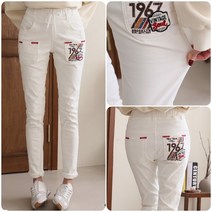 시티나인 겨울 기모 여성 스판 밴딩 배기 팬츠 여자 베기 빅사이즈 편한 인생 따뜻한 캐릭터 화이트 흰색 아이보리 9부 긴 바지