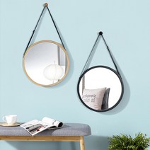 인테리어 원목 벽거울 가죽스트랩 원형 사각 직사각 벽거울, 블랙, 앳홈 가죽 스트랩 원목 사각 벽거울