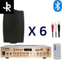 J-PRO 5인치 블루투스 매장용 카페 매장 업소용 벽걸이 북쉘프 미니 앰프 스피커 세트, 블랙, 내부 6개