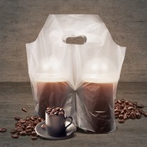 홍진포장 커피 비닐 컵캐리어 봉투 2구 200매 (무지 투명 / 16~24온스 / 1월 한정특가)