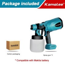 동력분무기 고압분사기 전동분무기 Kamolee800ml 무선 전기 페인트 스프레이 건 배터리 상자 미포함 가정용 소독 살균 휴대용 분무기, Blue No Battery+영국 플러그