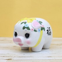 도자기 복돼지 저금통 대 인테리어 빈티지 꽃돼지