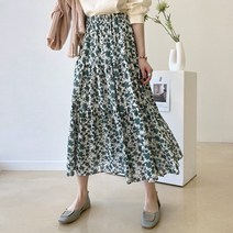 데일리앤 펜지 밴딩 플레어 캉캉 쉬폰 플라워 롱 스커트