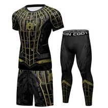 복싱 격투 헤드 기어 MMA Rashguard 압축 스포츠 정장 복싱 유니폼 남자 무에타이 반바지 휘트니스 체육관, 06 Short sleeve 3pc set_02 L