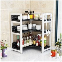 주방 양념통 선반 욕실 부엌 코너 수납장, 화이트 + 블랙 3단