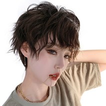 하이유니 호일 펌 숏 컷 헤어 단발 통가발 가발 + 가발망 + 거치대 세트, 챠콜블랙