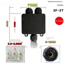 일체형루프박스야외 방수 정션 박스 블랙 3 웨이 미니 커넥터 박스 PC 플라스틱 및 터미널 매립된 전선, 2F-3T 6COLE, 1개