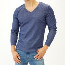 스타토리 짱짱한 면 스판 V넥 긴팔티셔츠 쫄티 슬림핏 무지티 긴팔 티셔츠