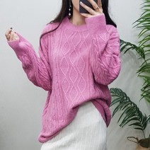 제이후 데일리 루즈핏 라운드 꽈배기 롱 니트 티