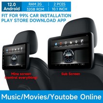 안드 12.0 자동차 다기능 TV 헤드레스트 모니터 태블릿 터치 스크린 PlayStore 다운로드 앱 온라인 영화 시, 02 1main and1 Sub