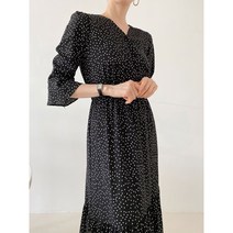 청담 여성 여름 프릴 도트 롱 원피스