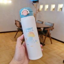 미즈우드 만화 쉘 머그잔 귀여운 신선한 간단한 물 컵 사무실 성인 휴대용 더블 스테인레스 스틸 컵, 500ML, YX3603 흰 해파리