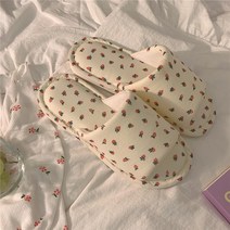러블리 바람 잔꽃 패브릭 슬리퍼 여하 실내 미끄럼 방지 쿨링 4계절 공통, 딸기 화이트, 옵션1