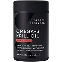 SR 스포츠리서치 더블스트렝스 오메가3 남극 크릴오일 1000mg 소프트젤 30캡슐, 1 000mg, 30개 (1팩)