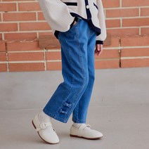 리본일자데님 여아 남아 유아 청바지 꼼마제이 오렌지키즈