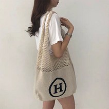 루리89 방이언니 H 에이치 포인트 라탄 해먹 그물 숄더 백 에코백 니트 가방