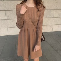프랑스식 복고 틈새 꽈배기 니트 원피스 여자 추동 작은 키 허리 날씬해 보이는 내장 스웨터