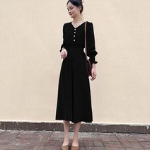 블랙 롱원피스 가을 겨울 하객룩 오피스룩 코디, 상세페이지 참조, 베이지 / 2XL(77)