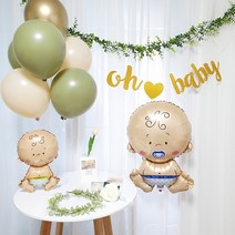베이비샤워 풍선세트 아기풍선 출산축하 만삭촬영소품, 올리브