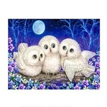 MJS 보석십자수 50 x 40 cm 캔버스형 세트 DIY, 부엉이 삼형제