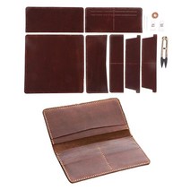 가죽 롱 지갑 완료 키트 DIY 가죽 지갑 가방 브라운 만들기, 19.5x9.5x1cm, 인공 가죽