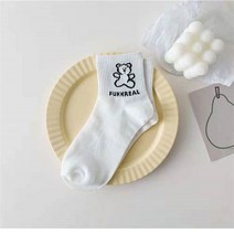 미들 하프 삭스 양말 여성 트렌드 큐트 부드럽고 아름답다 봄 여름 애니메이션 학원 무드 발목 3838826512, 곰돌이 양말 화이트