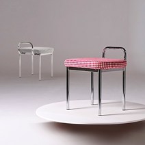 세스카 하운드 체크 실버 프레임 모던 미드센츄리 화장대 보조 의자, 레드