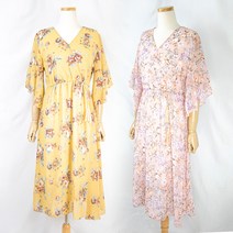 쉬폰 롱 원피스 휴양지 브이넥 스트링 밴딩 여름 보헤미안 드레스 핑크 옐로우