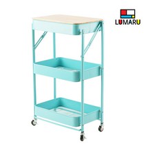 루마루 3단 접이식 폴딩 트롤리 선반형, 민트