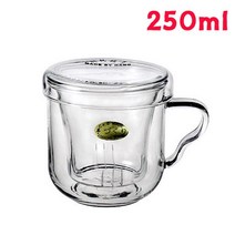 CHY113861투명머그컵 250ml 유리컵 유리머그 머그잔 유리필터컵 커피컵 사무실컵 필터머그컵 강화유리컵