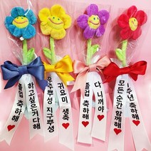 스마일꽃 인형 고급리본 꽃다발 화환 어린이집 생일 졸업 기념일 축하메세지 귀여운 선물 토퍼 할인+사은품+쇼핑백, 퍼플, 노랑
