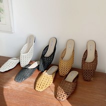 스퀘어토 펀칭 뮬 슬리퍼 라탄 블로퍼1cm