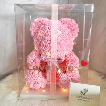 장미 곰돌이 로즈베어 플라워 기념일 선물 [ I Love you레터링+LED포함], 핑크XL+잎카드
