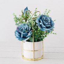 에이원스토어 골드케이지 미니 조화장식 화분 인테리어 성묘 조화, 로즈블루
