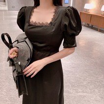 춘게엘 레이스 스퀘어넥 샤틴 반팔 원피스 r081