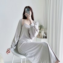[아잉샵] 여리핏 찰랑 레이온 스퀘어 나시 롱원피스 볼레로 가디건 세트