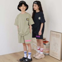 우연 아동복) 키즈 주니어 성인 여름신상 스트릿 감성의 펑키한 나염 포인트 반팔 상하세트