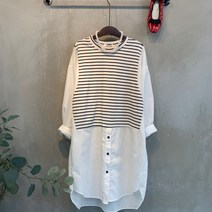 씨샵인더룸 / 탈롯 배색 스트라이프 레이어드 롱 셔츠 원피스