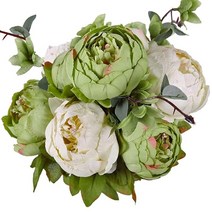 Luyue 빈티지 조화 작약 실크 꽃다발 집 결혼 장식 (스프링 피치 핑크), New Green-1