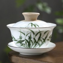다기찻잔 페인팅 뚜껑 티 차한잔 하나 삼재사발 큰사이즈 차를 달이다 손을 데지 않다 얇은 타이어 고급 2616206492, 국화 대나무 멜란지 -뚜껑 (질그릇