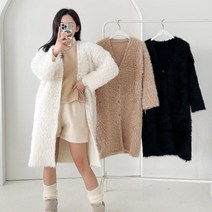 여자 퍼코트 연말룩 브이넥 뽀송 깃털 롱가디건
