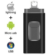 USB 플래시 드라이브 Pendrive 128GB 3 in 1 iPhone OTG 32GB 3.0 Cle Usb 64GB iPhoneAndroid/태블릿 PC 용, 08 Black_01 16GB