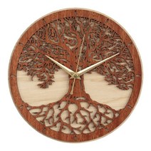 인테리어 빈티지 벽시계 아날로그 골동품 벽시계 tree of life wall clock wall art decor non ticking wooden clock living, 노란색