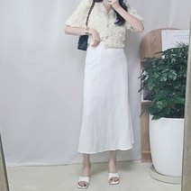 프롬하트 린넨 뒷밴딩 H라인 플레어 롱 스커트 린넨스커트 여름치마