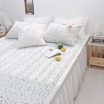 이즈베딩 리프 체리 시어서커 항균 냉감 여름 침대패드 (SS/Q), 그린리프체리