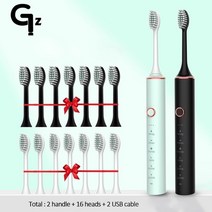 사회초년생선물전동칫솔 여행휴대칫솔 구강건강 초음파gezhou 성인 타이머 치아 미백 브러시 16 모드 usb 교체 헤드 선물, n100블랙 그린