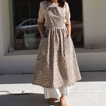 방가지똥 앞치마 롱주름 엑스자 나비드린넨 앞치마, 1개