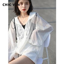 여자 후드 티 긴팔 CHIC VEN 재킷 코트 캐주얼 메쉬 루즈 긴 자외선 차단 셔츠 스트